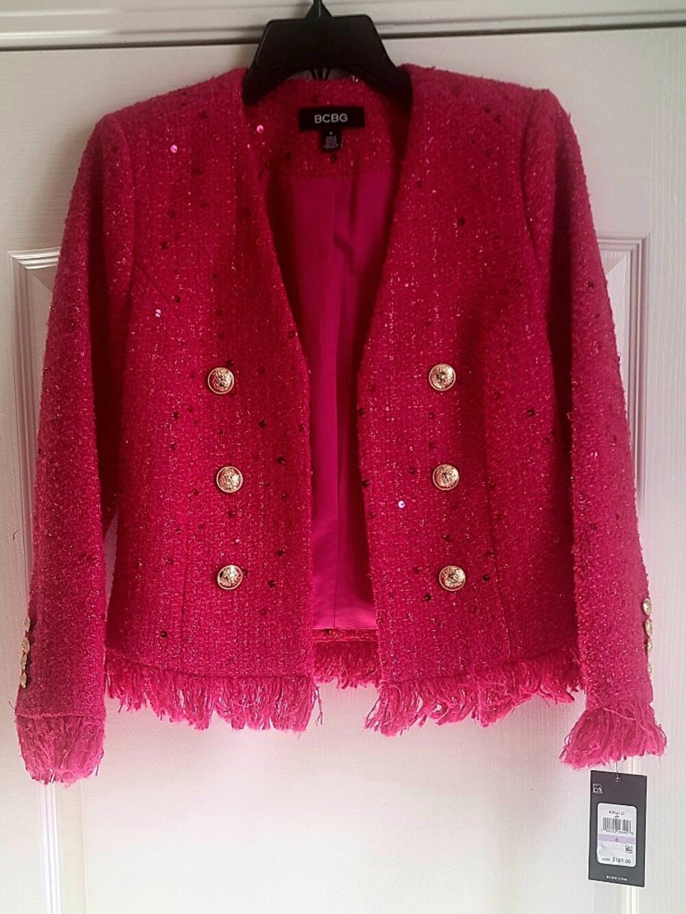 BCBG Women's V-Neck Fringe Sequin Jacket - Sz. 6